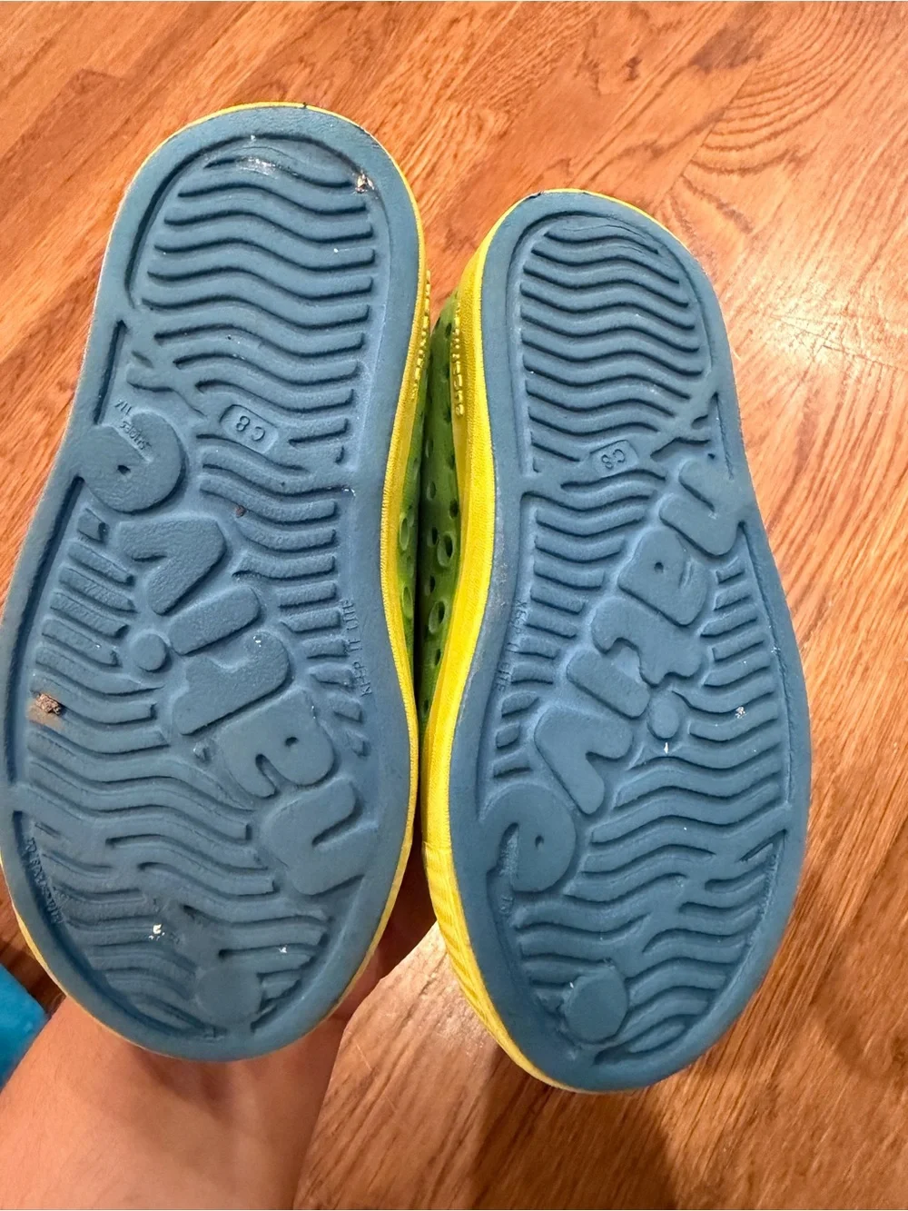 Native Kids Water Shoes — Blue, Green & Yellow Slip-On Clogs